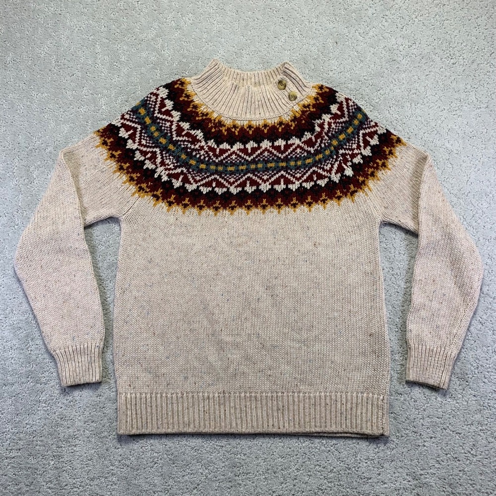 Sahalie Sweater Womens Size Medium‎ Fair Isle Mock Neck Speckled Knit Geometric